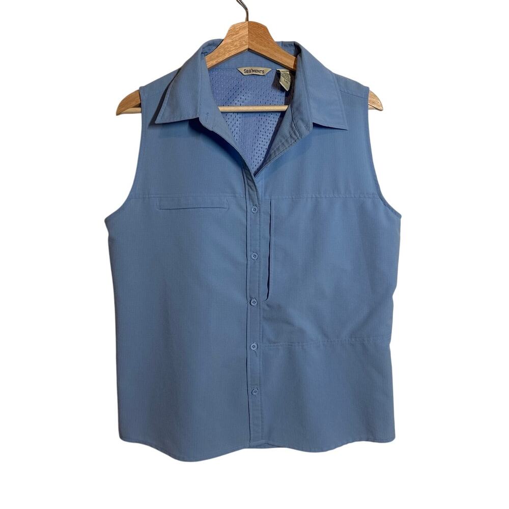 Seg'ments Light Blue Sleeveless Button Down Utility Trail Hiking Shirt L Outdoor